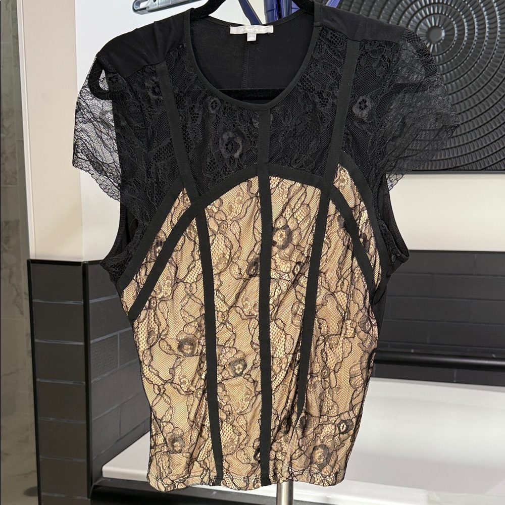 Buckle Black and Tan Lace Top